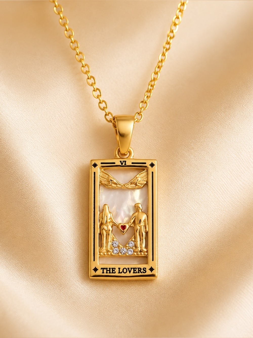 New 18K Gold Plated The Lovers Tarot Necklace - Picture 2 of 2